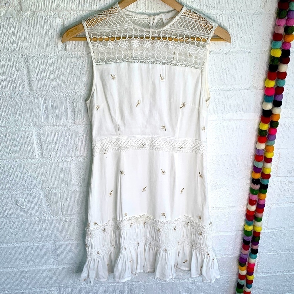 Anthropologie Foxiedox Cotton Ruffle Embroidered Crochet Open Back Mini Dress